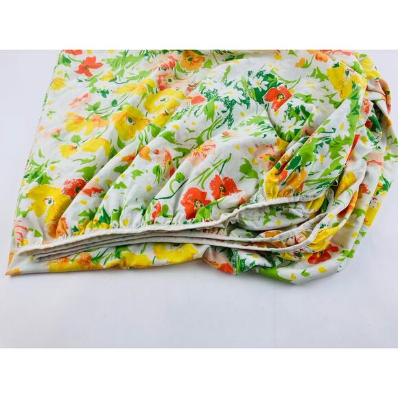 Lady Pepperell One Fitted Sheet No Iron All over Print Flower Power Orange Green - Picture 6 of 10